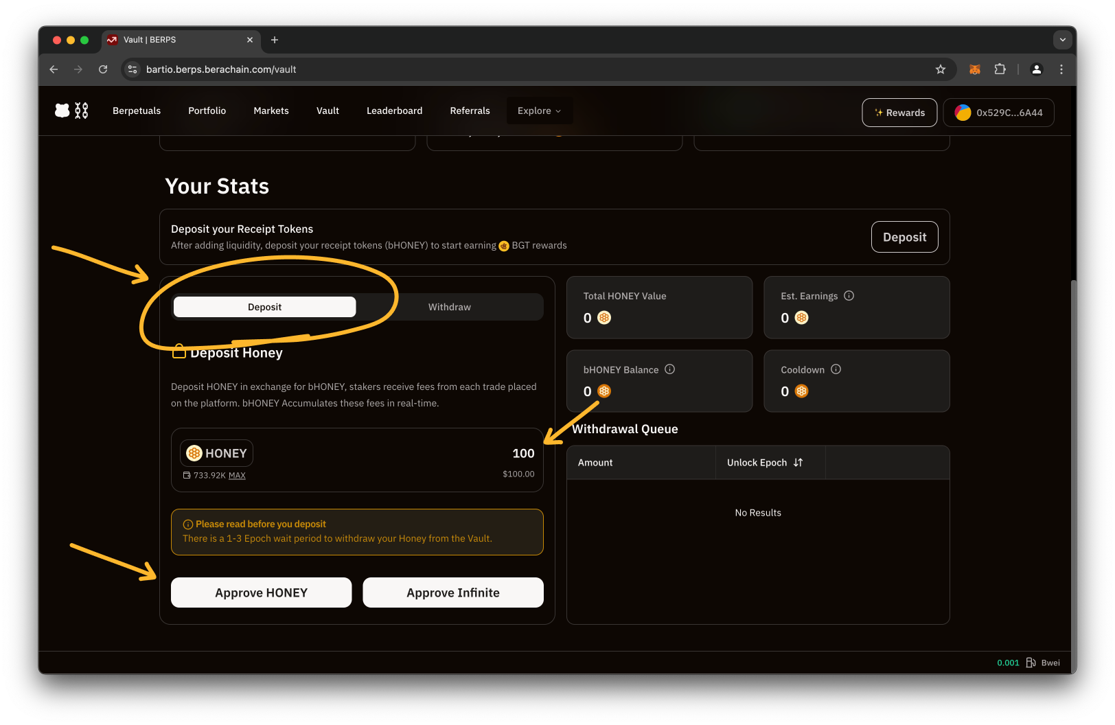 Berps Vault Depositing $HONEY